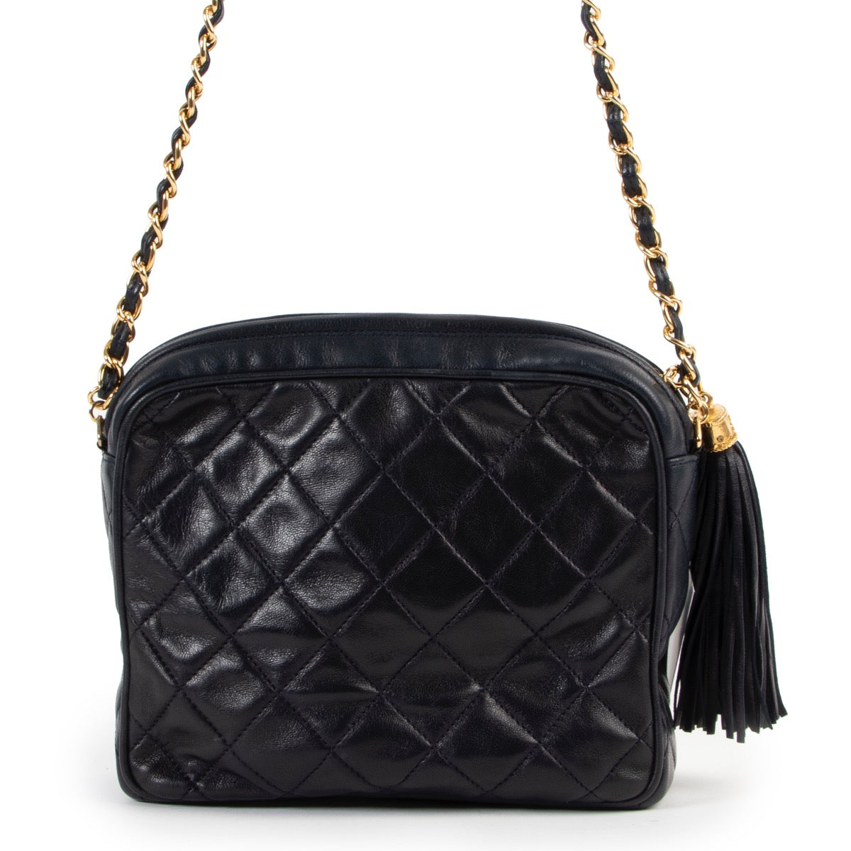shop and sell authentic vintage Chanel Navy Tassel Camera Bag on Labellov.com for the best price