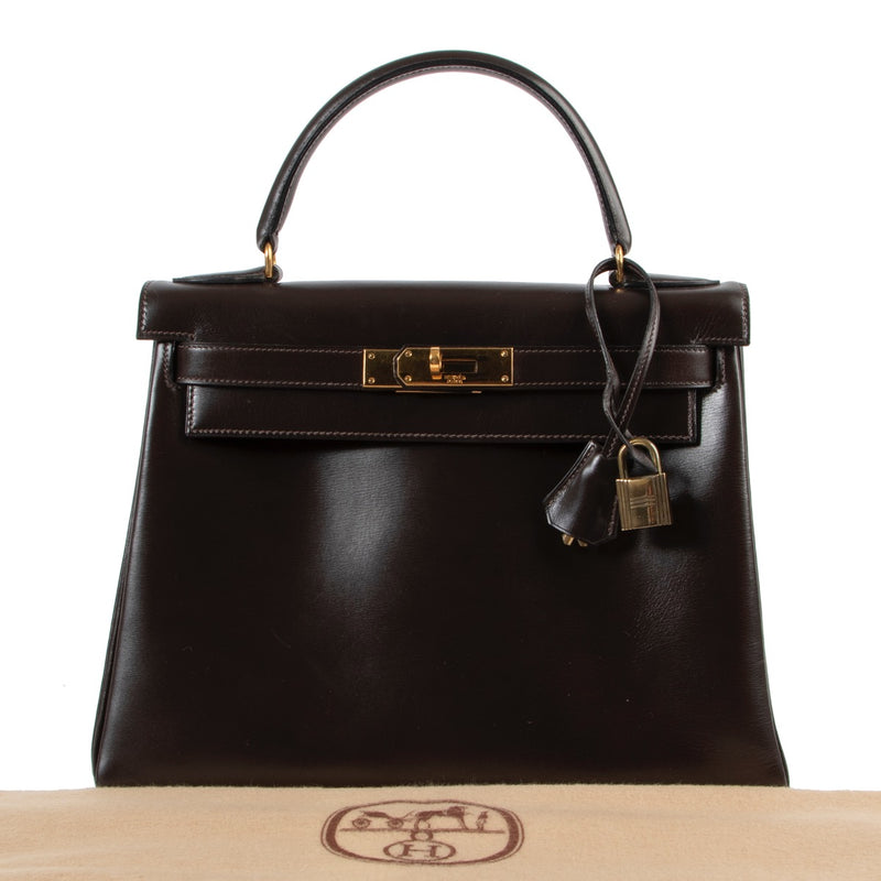 Buy an authentic second hand Hermès Kelly 28 Box Marron at Labellov