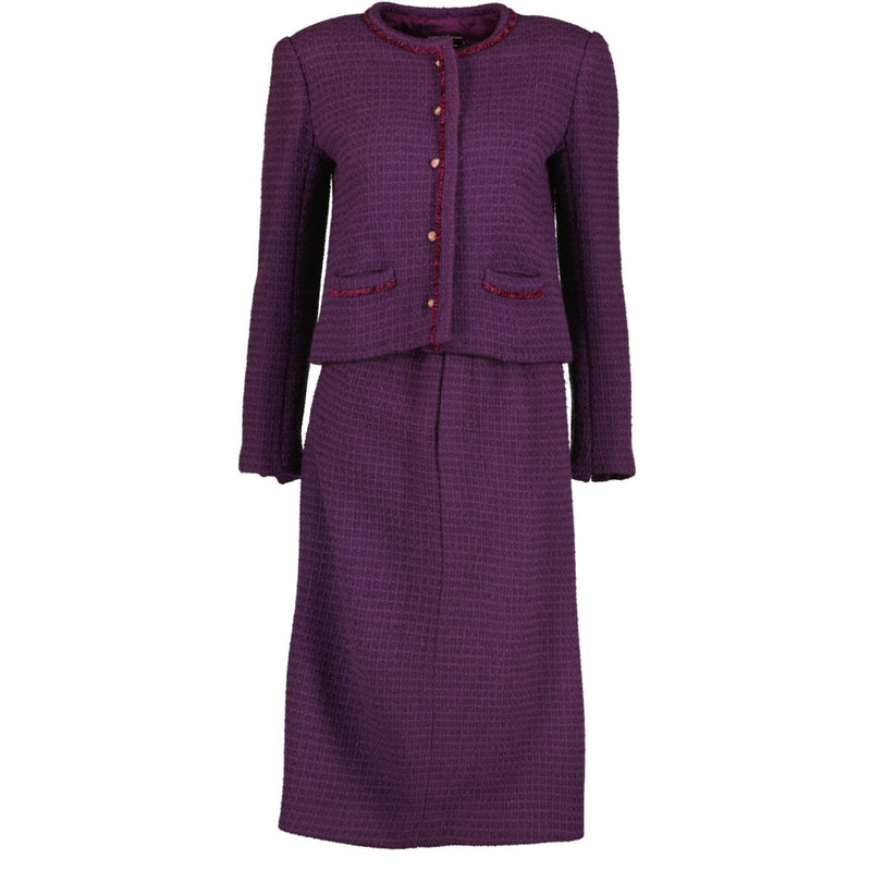 shop authentic vintage Chanel Purple Tweed Jacket Skirt Set at Labellov for the best price