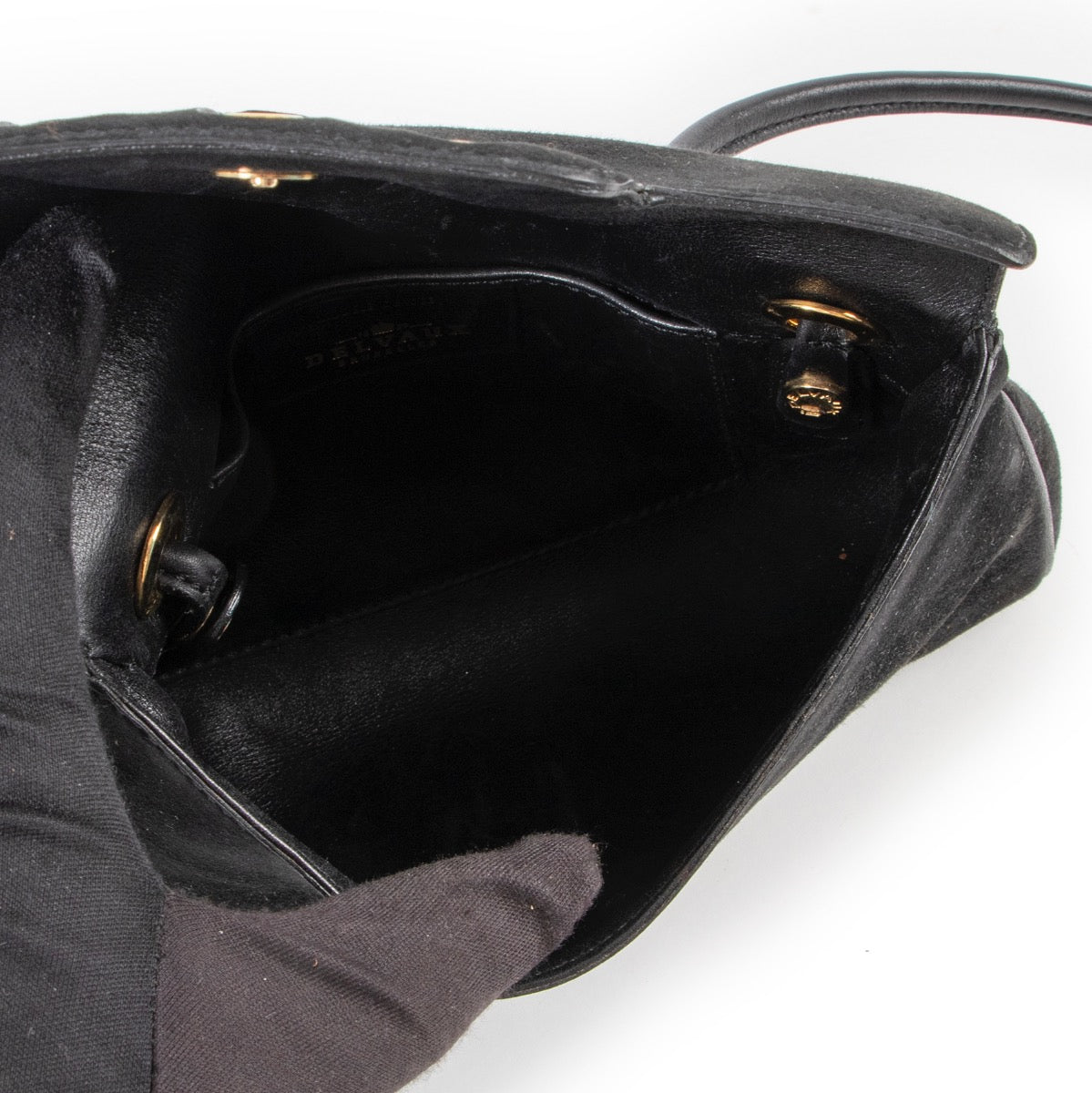 Buy an authentic second hand black Delvaux suede crossbody bag at Labellov