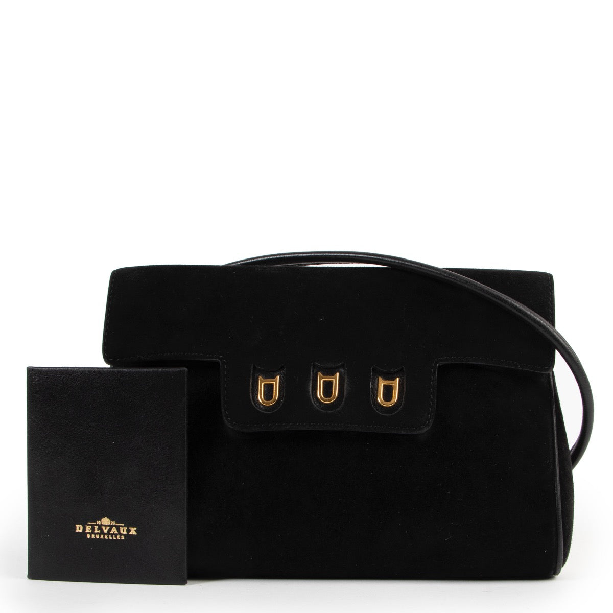 Buy an authentic second hand black Delvaux suede crossbody bag at Labellov