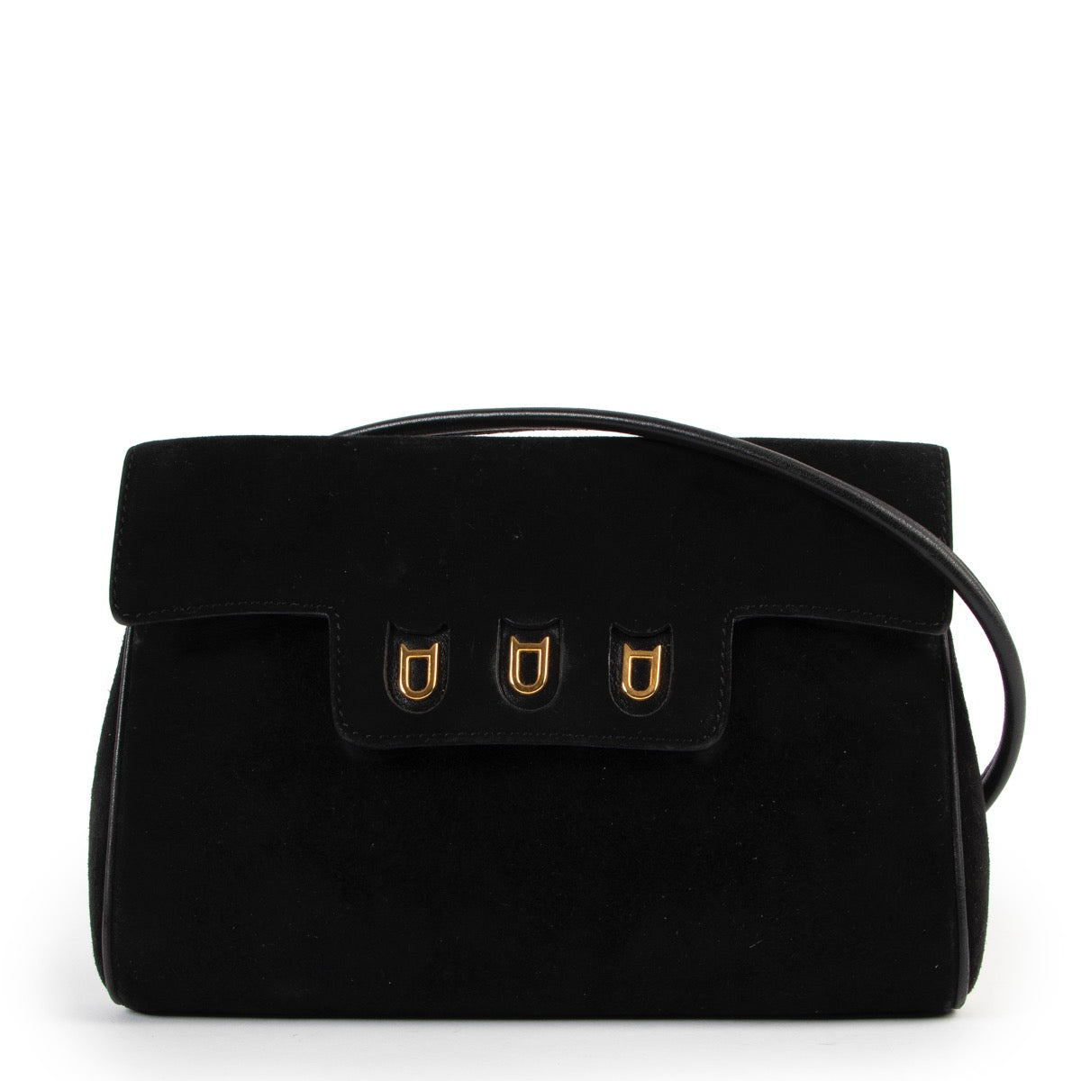 Buy an authentic second hand black Delvaux suede crossbody bag at Labellov