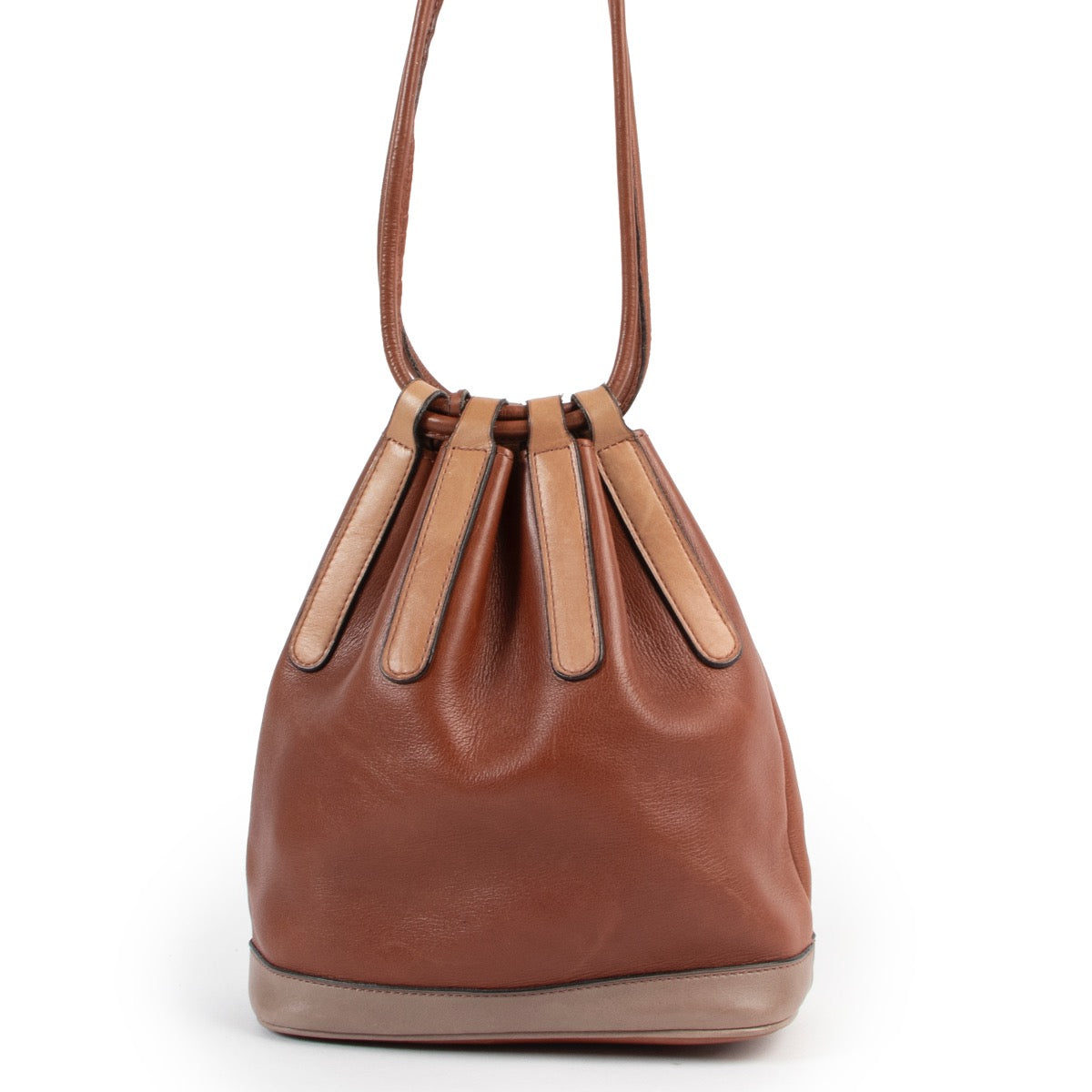 Brown Delvaux bucket bag, Delvaux crossbody bucket bag in brown leather, Delvaux bucket bag in good condition