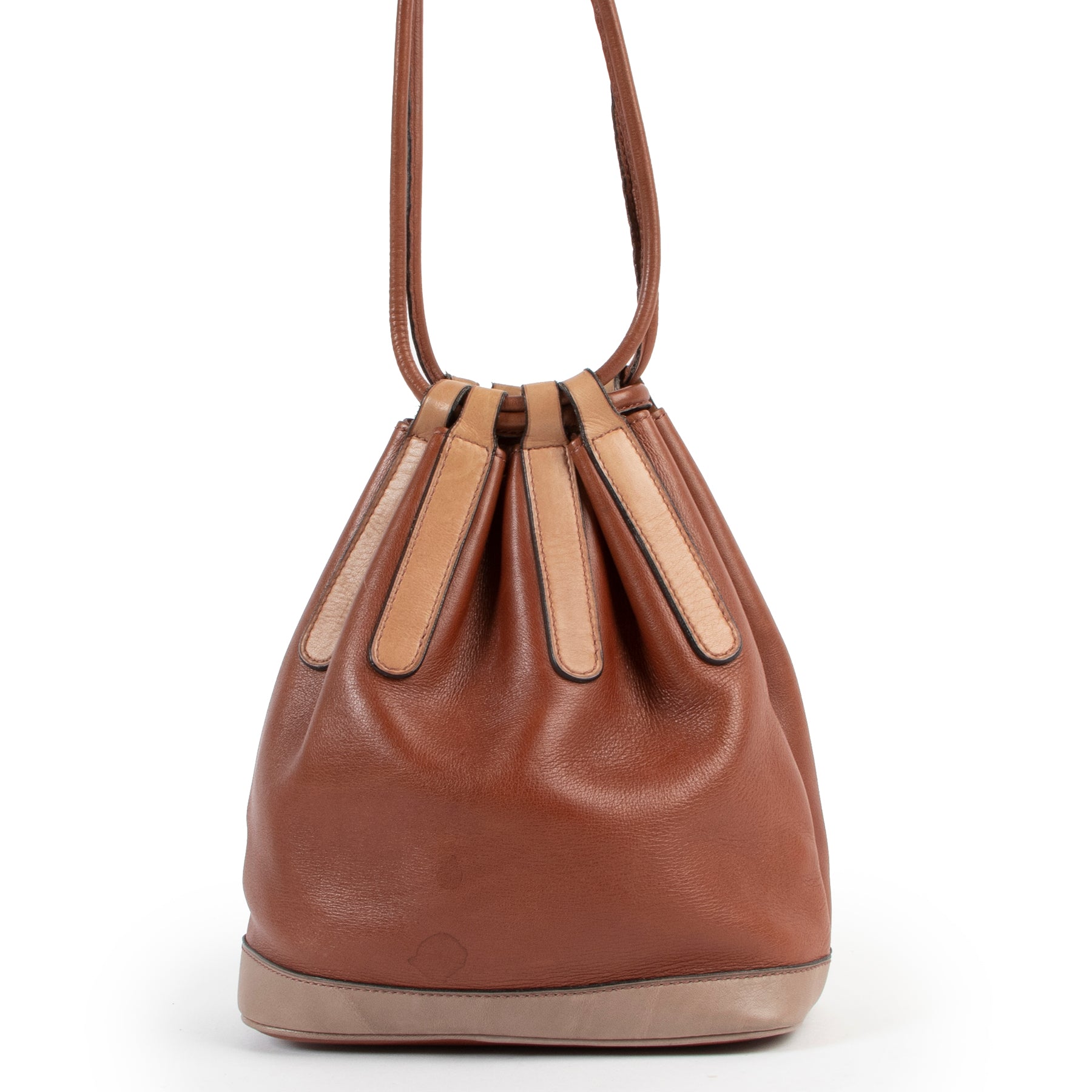 Brown Delvaux bucket bag, Delvaux crossbody bucket bag in brown leather, Delvaux bucket bag in good condition