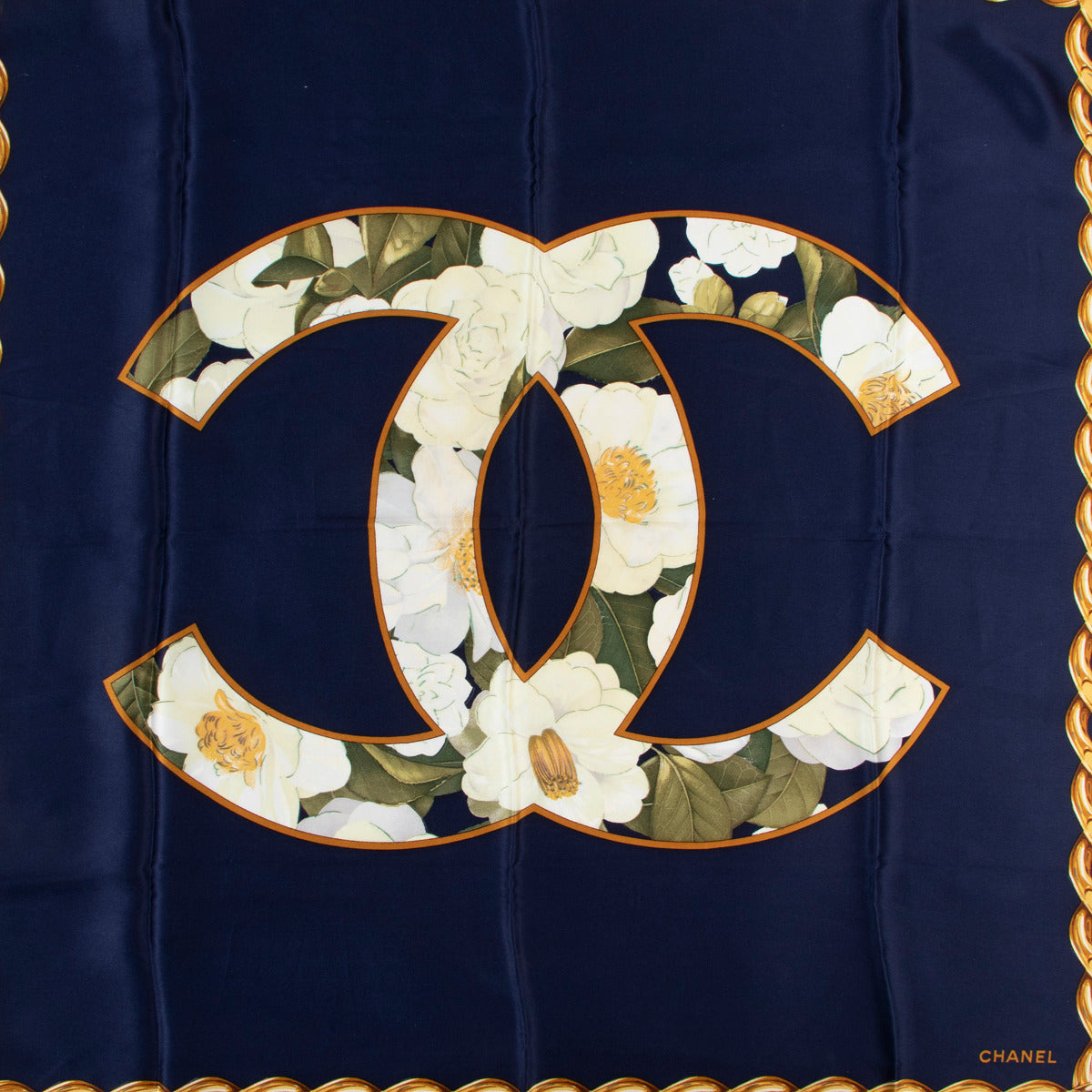 Chanel CC Camelia Chain Silk Scarf