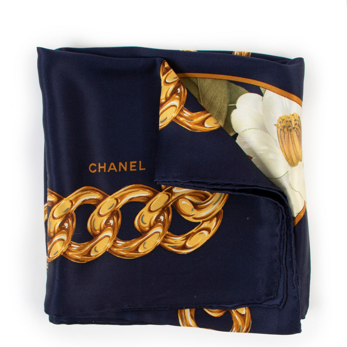 Chanel CC Camelia Chain Silk Scarf