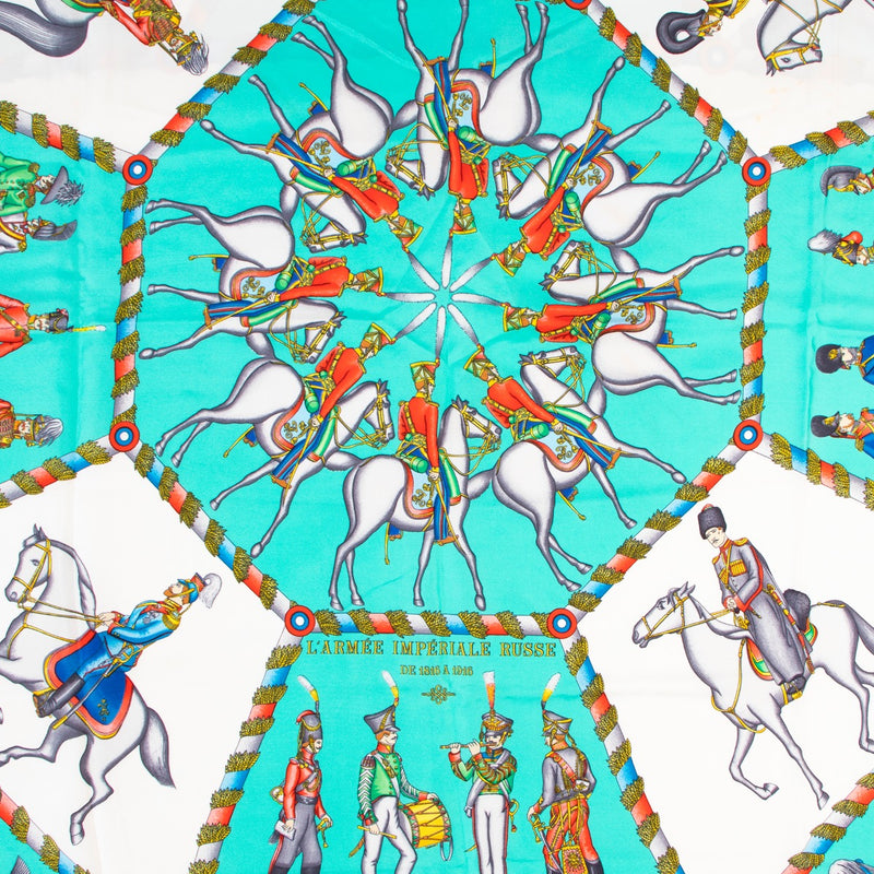 Hermès scarf in good condition, Beautiful Hermès scarf, Hermès L'armée Impérial Russe scarf, Shop safe online Hermès scarf