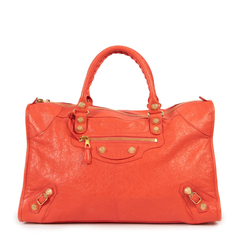 Shop authentic second hand Balenciaga Rose Corail Classic City Giant 21 Work Handbag at Labellov