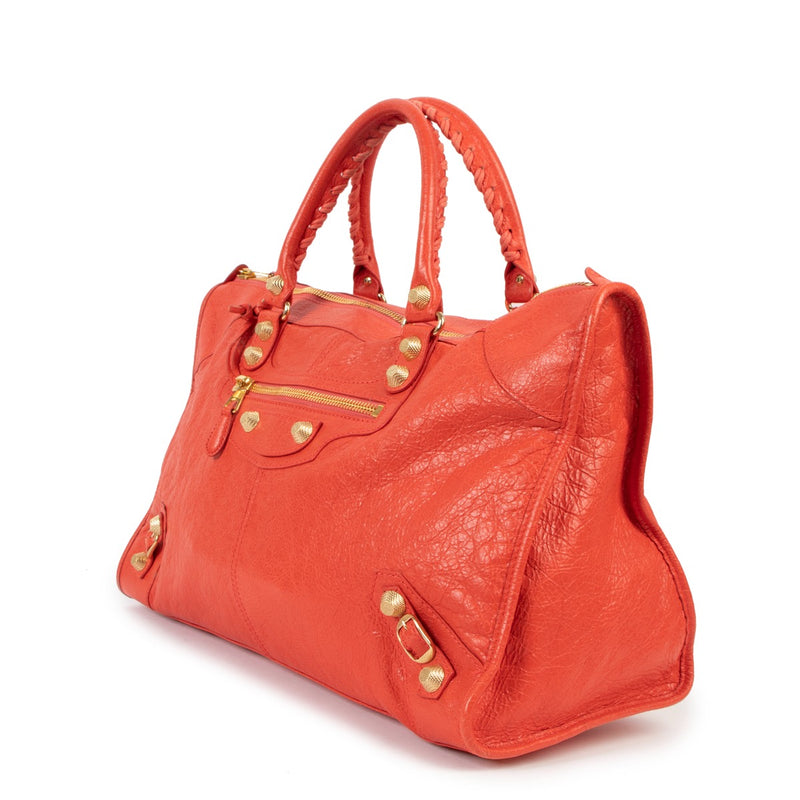 Shop authentic second hand Balenciaga Rose Corail Classic City Giant 21 Work Handbag at Labellov
