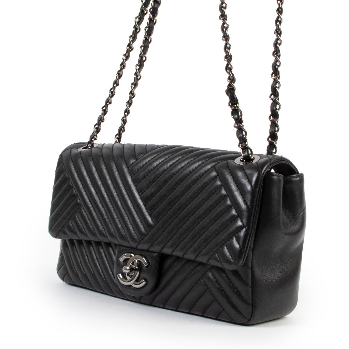 Buy an authentic second hand Chanel Black Timeless Chevron Flap Bag at Labellov