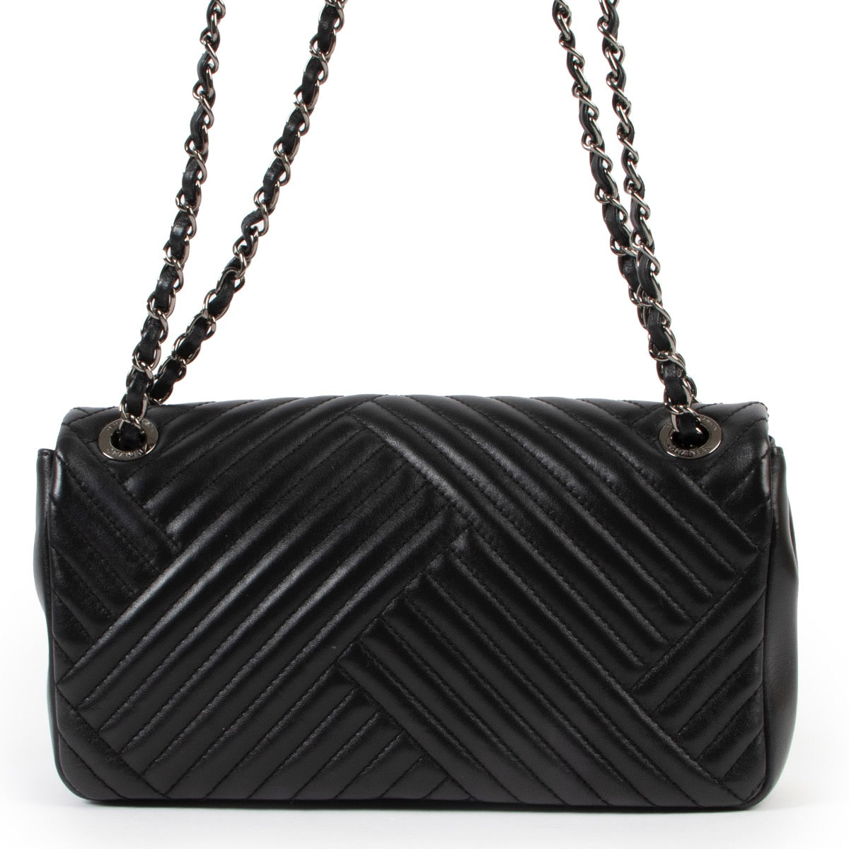 Buy an authentic second hand Chanel Black Timeless Chevron Flap Bag at Labellov
