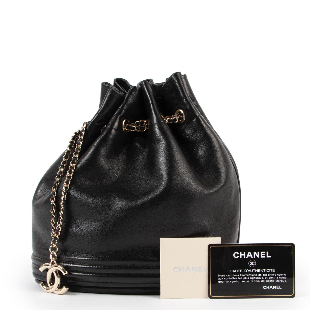 Buy an authentic second hand Chanel Black Leather Bucket Bag at Labellov