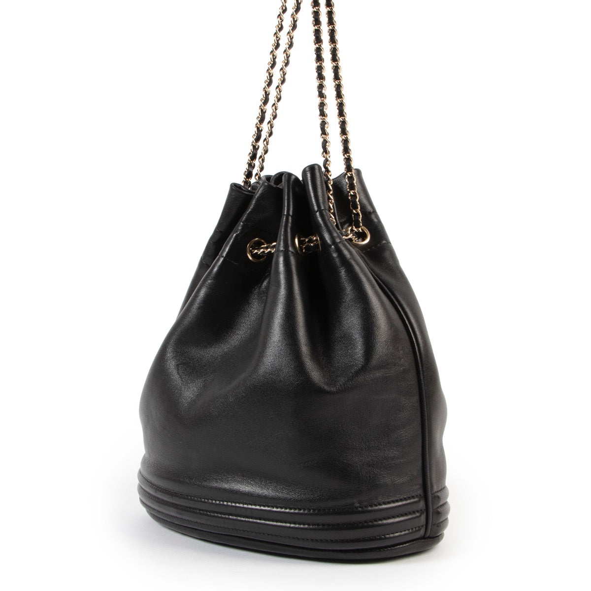 Buy an authentic second hand Chanel Black Leather Bucket Bag at Labellov