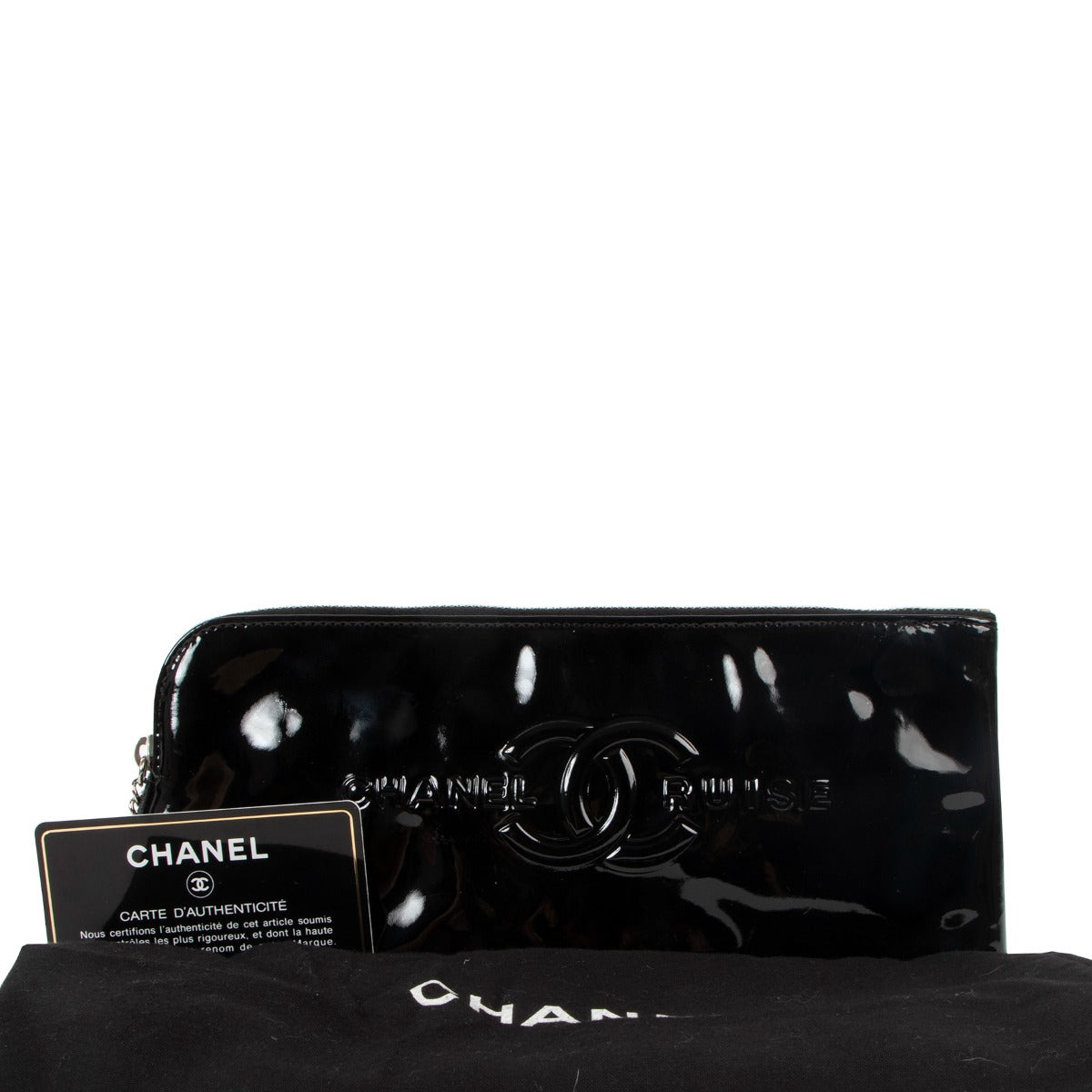 Chanel CC Cruise Line Black Patent Leather Clutch