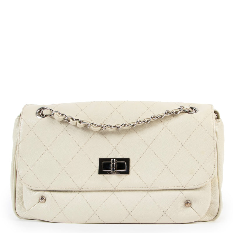 Chanel White Shiny Caviar Calfskin Flap Bag