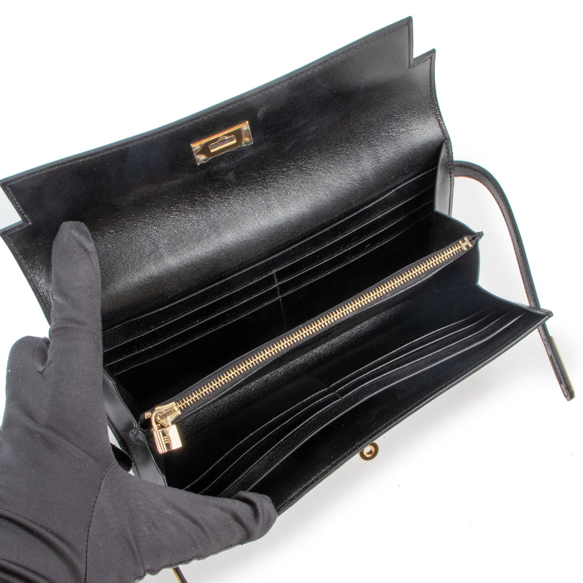 Portefeuille Hermès Kelly Classique Box Noir GHW