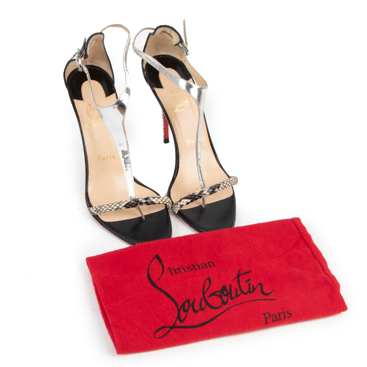 Christian Louboutin Metallic Silver Python Athena Alta 100 Sandals
