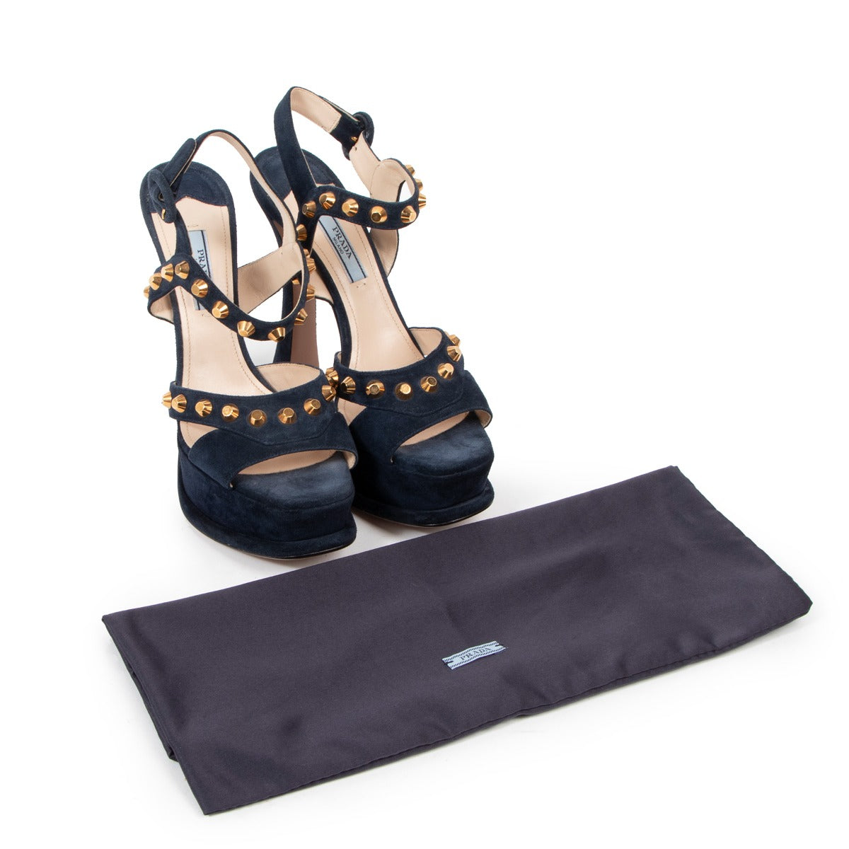 Prada Blue Suede Studded Platform Sandals