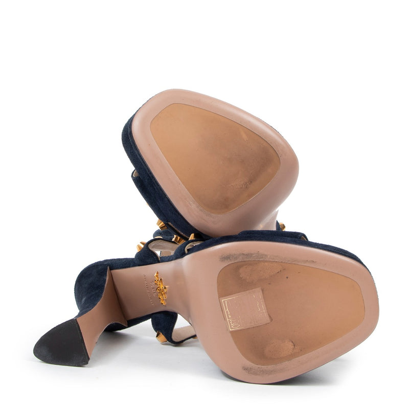 Prada Blauwe Suède Sandalen met Studs en Plateauzool - Maat 38,5