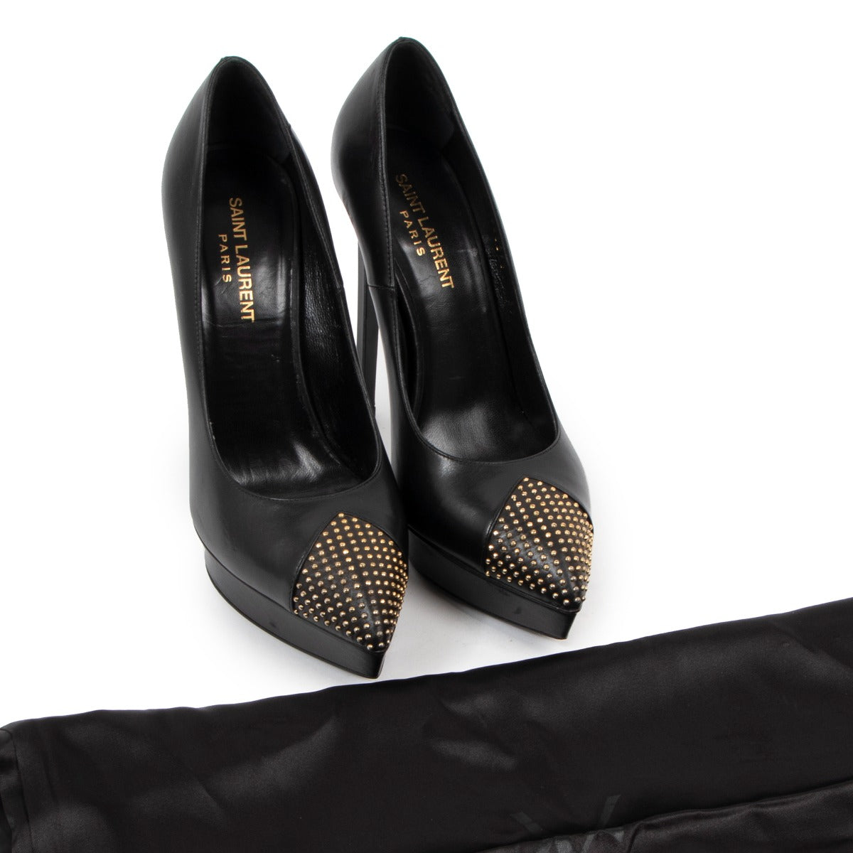 Saint Laurent Janis Black Leather Stud Pumps