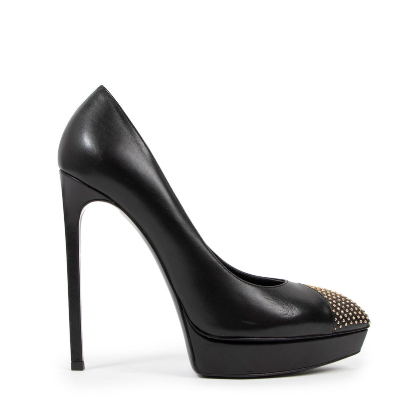 Saint Laurent Janis Black Leather Stud Pumps