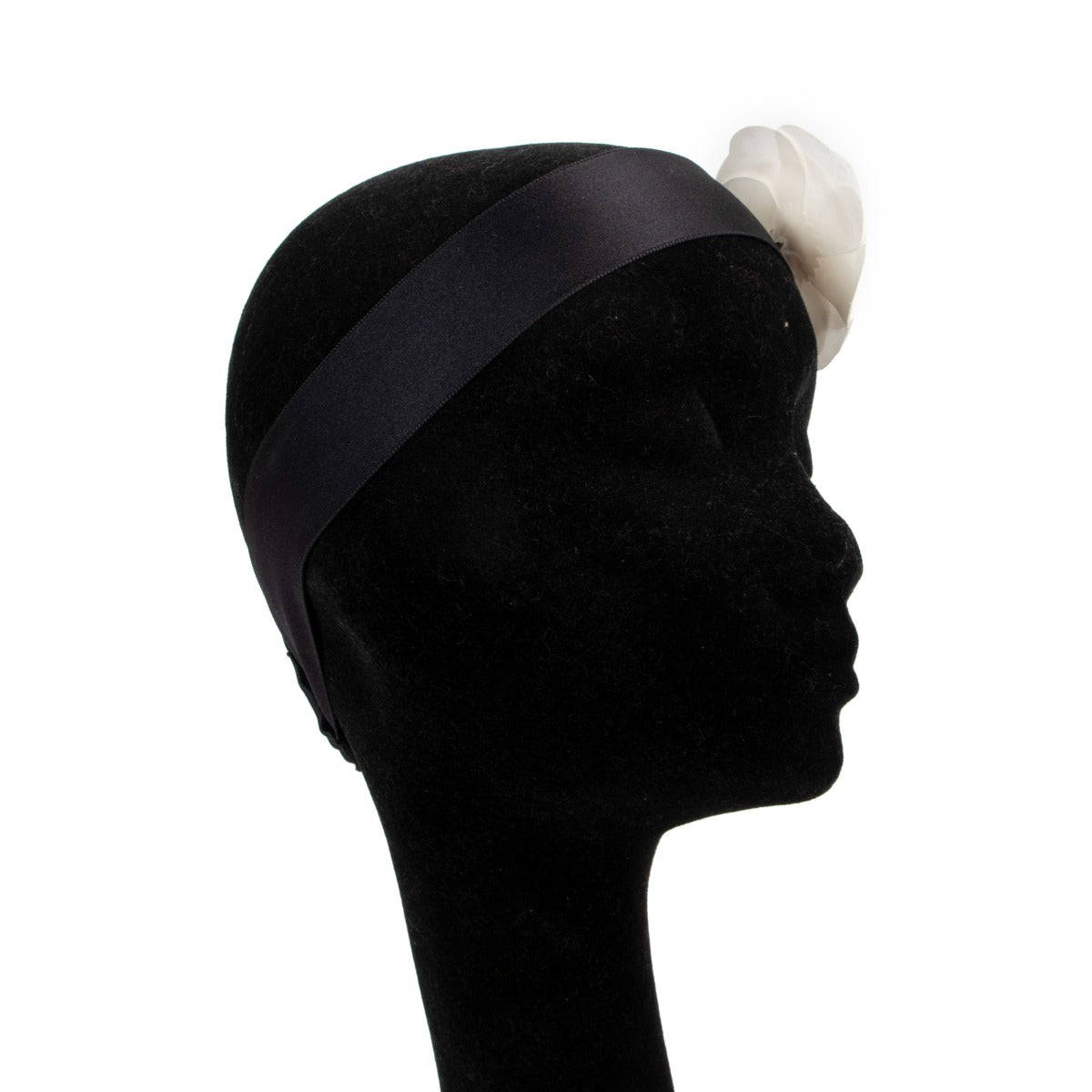 Shop authentic second hand vintage designer luxury Chanel Black Satin White Camellia Headband at Labellov.