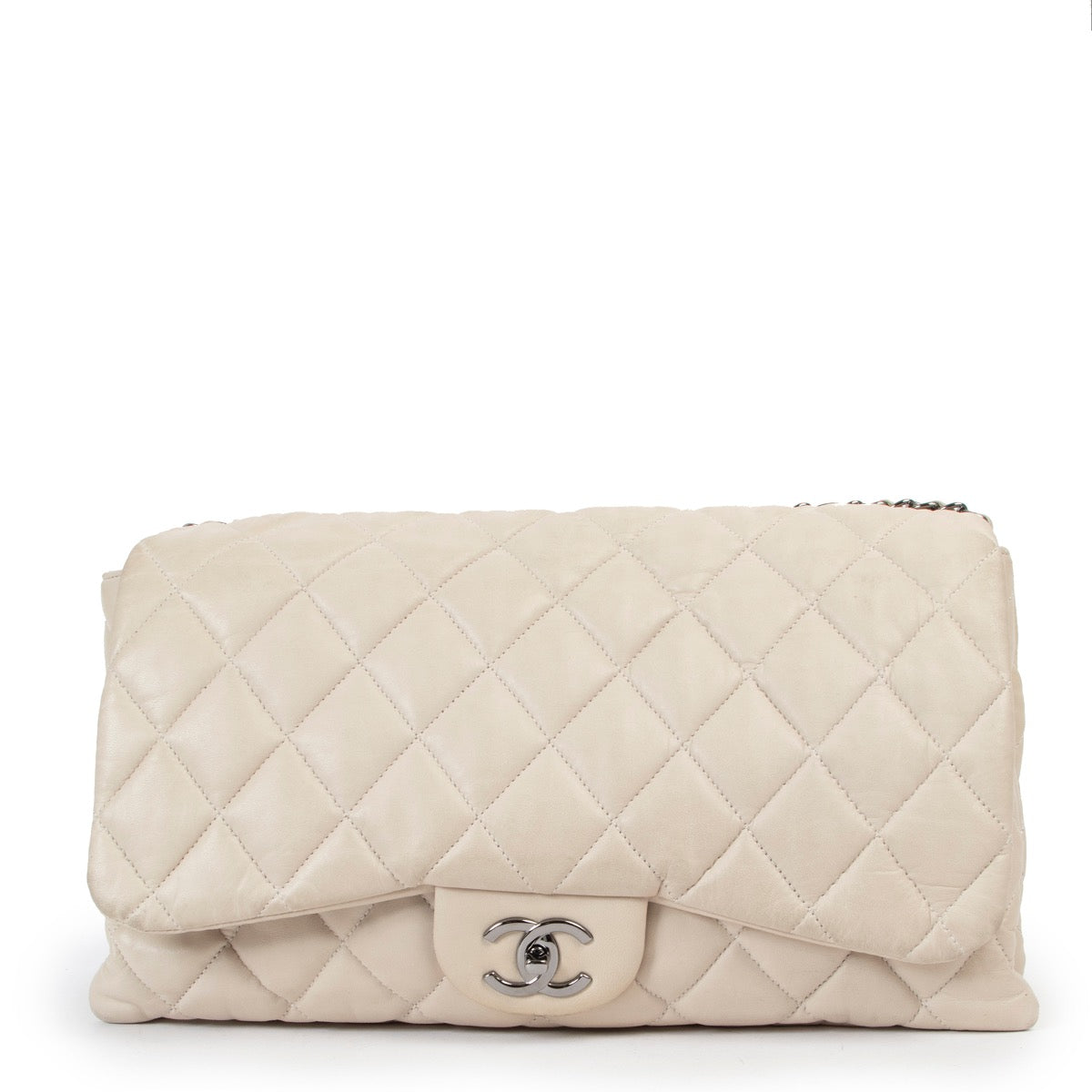 Buy an authentic second hand Chanel Grey Lambskin Quilted 3 Flap Bag in very good condition at Labellov