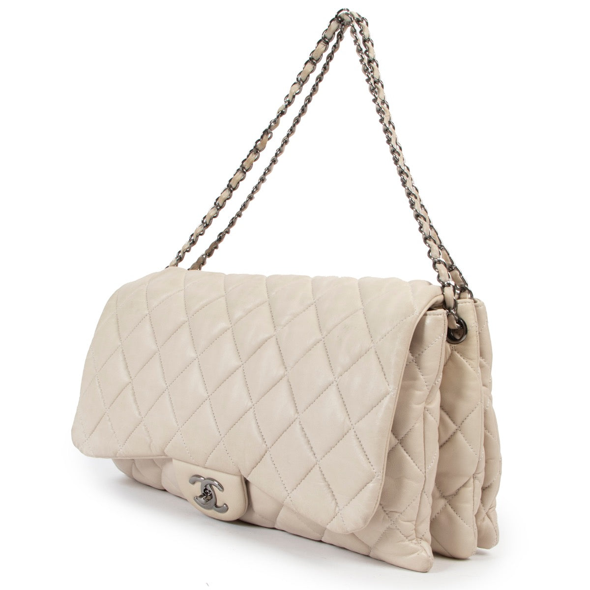 Buy an authentic second hand Chanel Grey Lambskin Quilted 3 Flap Bag in very good condition at Labellov