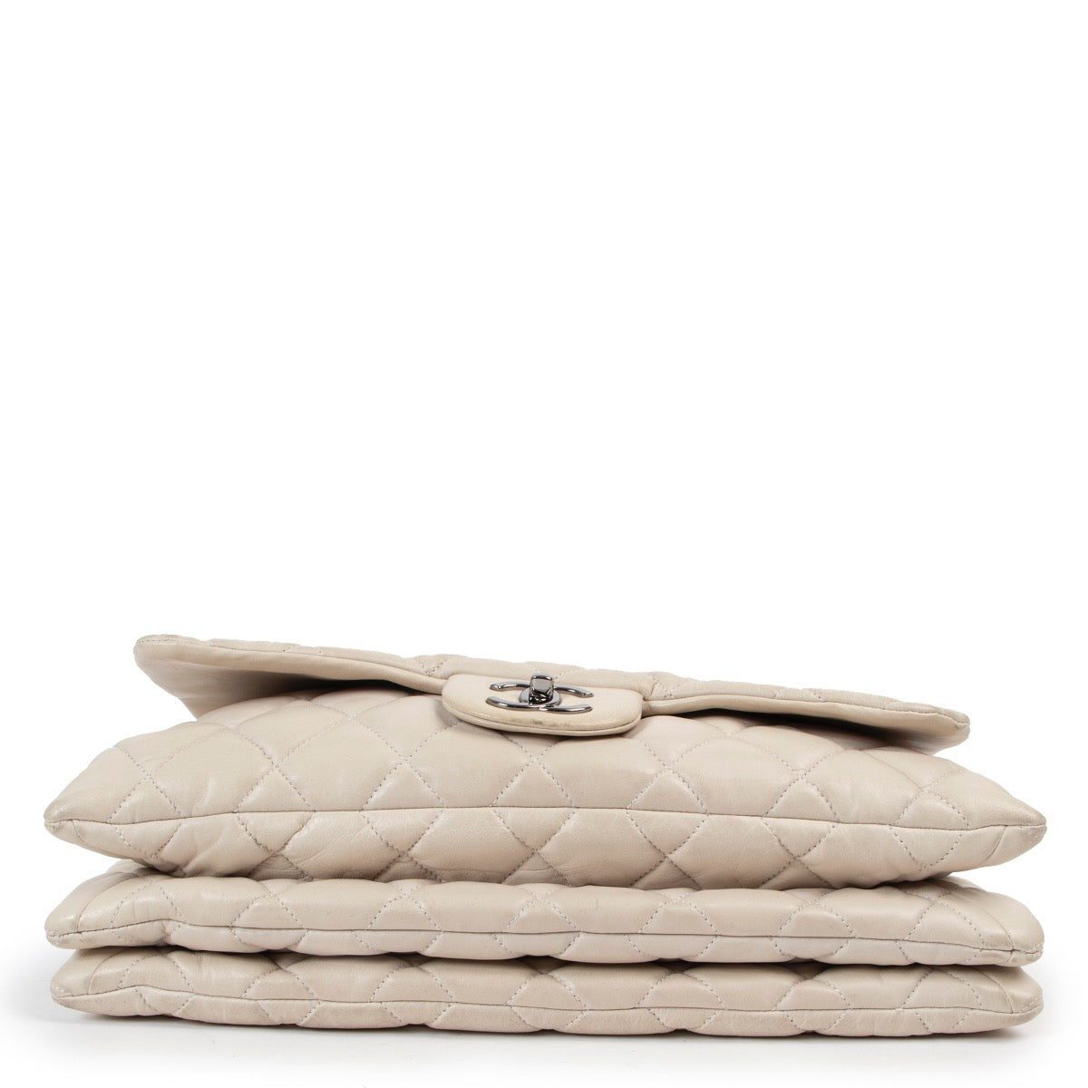 Buy an authentic second hand Chanel Grey Lambskin Quilted 3 Flap Bag in very good condition at Labellov