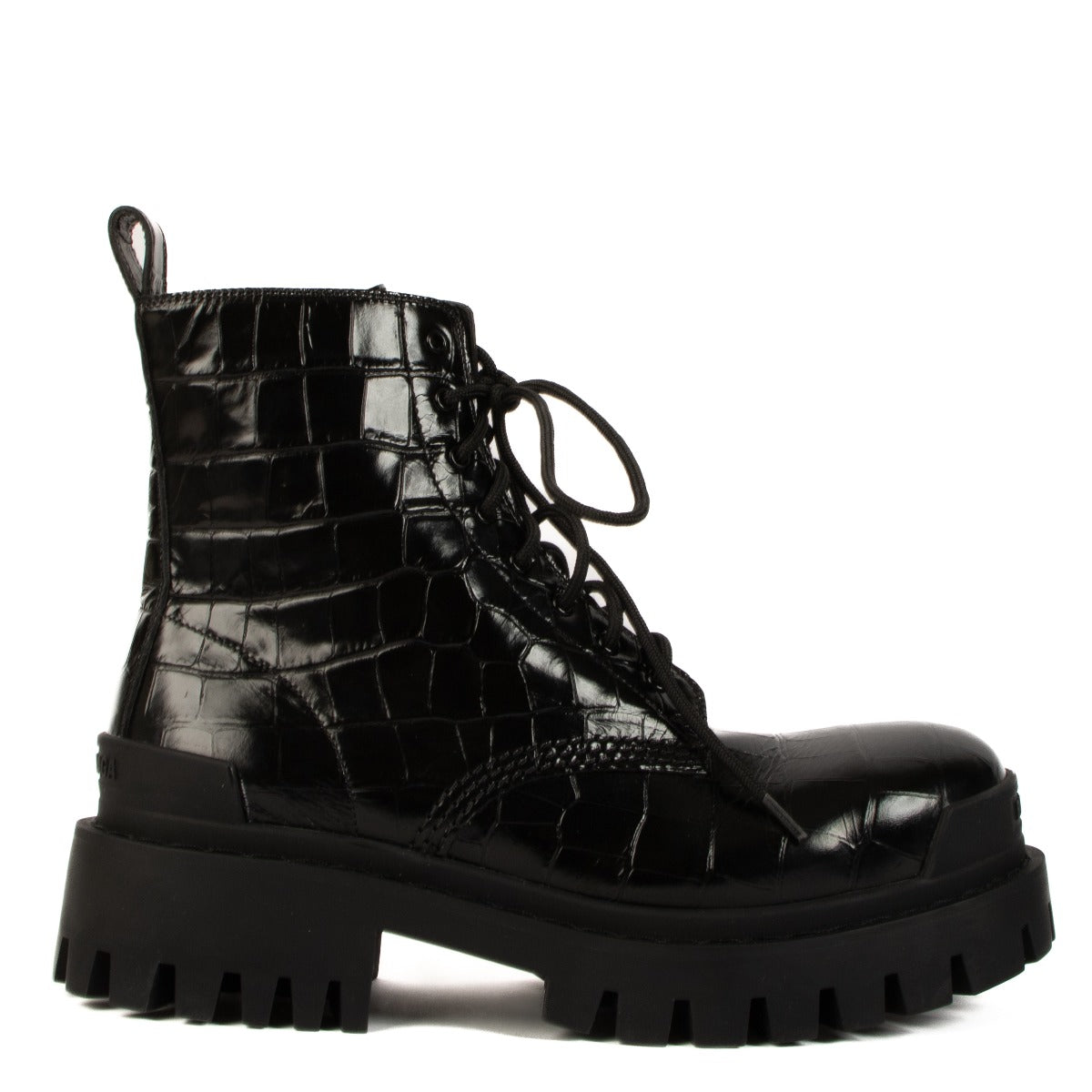 Balenciaga Black Crocodile Effect Strike Boots