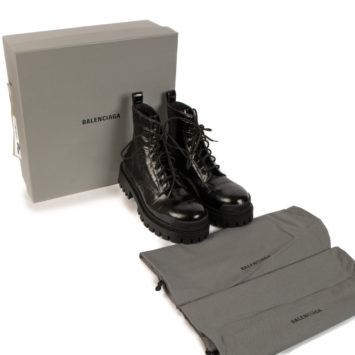 Balenciaga Black Crocodile Effect Strike Boots