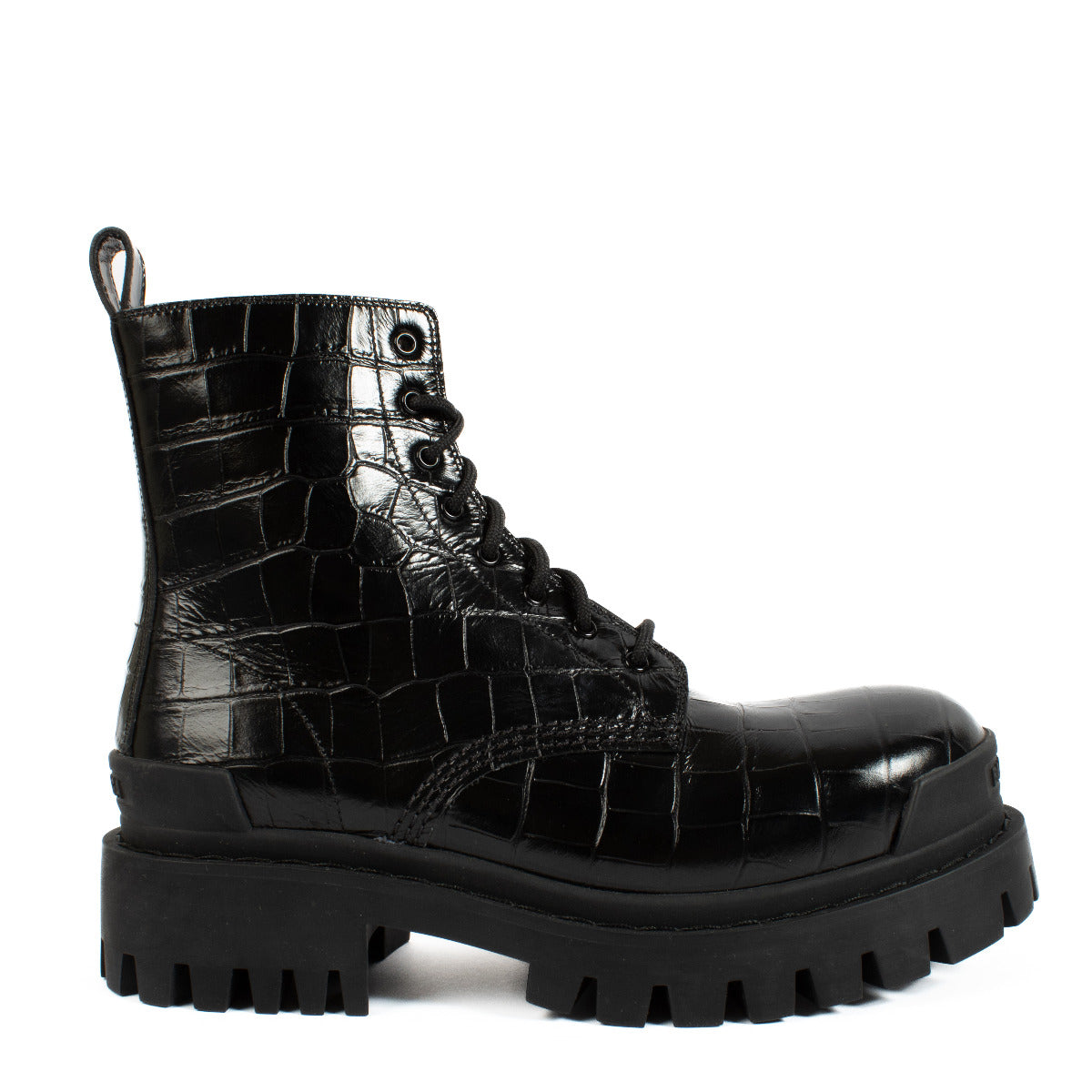Balenciaga Black Croc Embossed Strike Boots - size 37.5