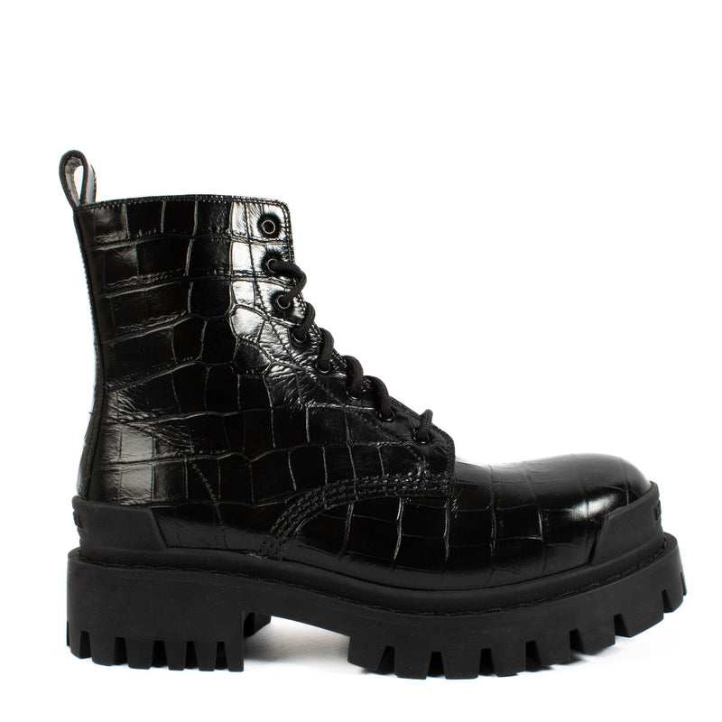 Balenciaga Black Croc Embossed Strike Boots - size 37.5