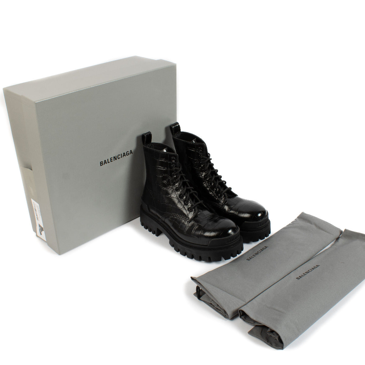 Balenciaga Black Croc Embossed Strike Boots - size 37.5