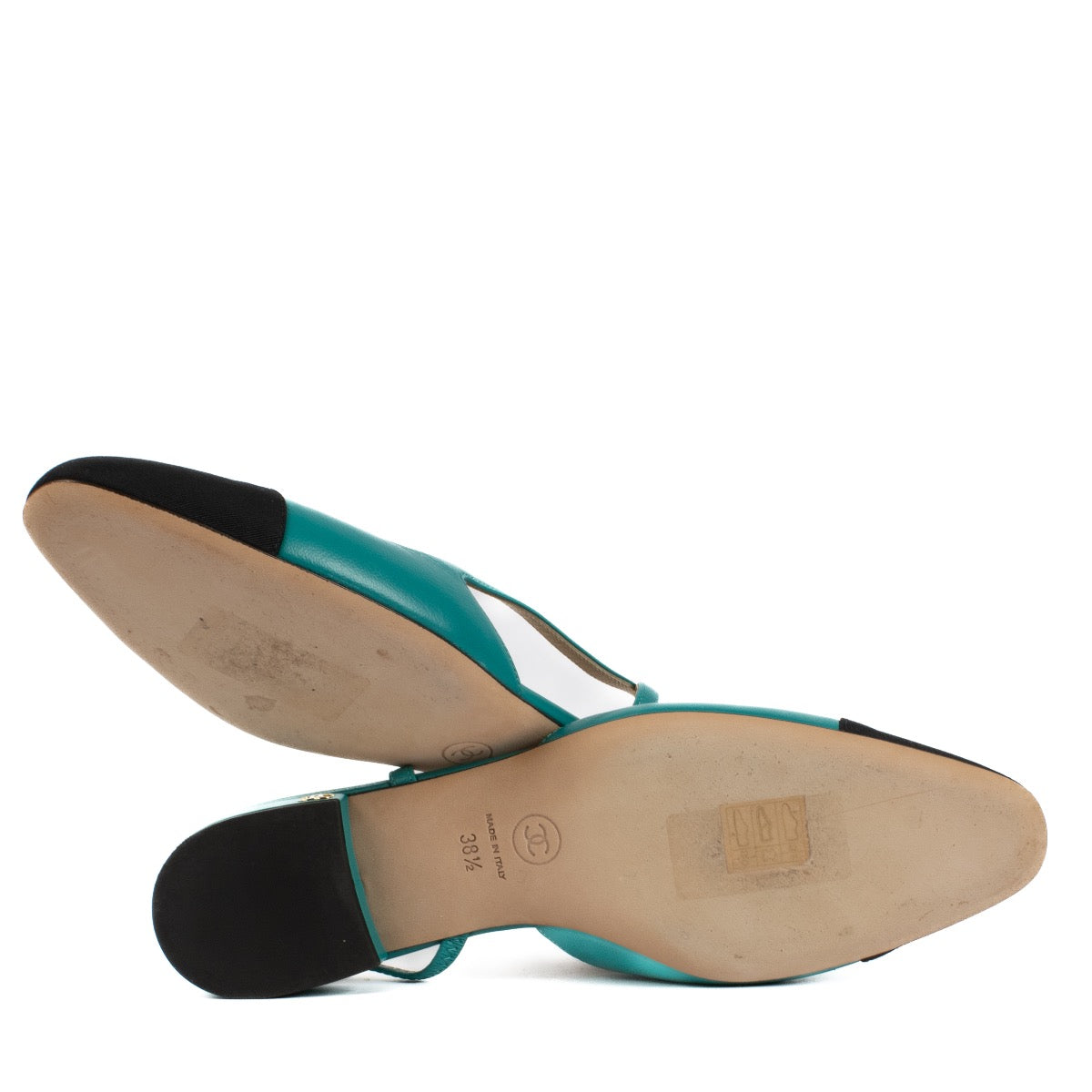 shop 100% authentic second hand Chanel Turquoise Goatskin Slingbacks - Size 38.5 on Labellov.com