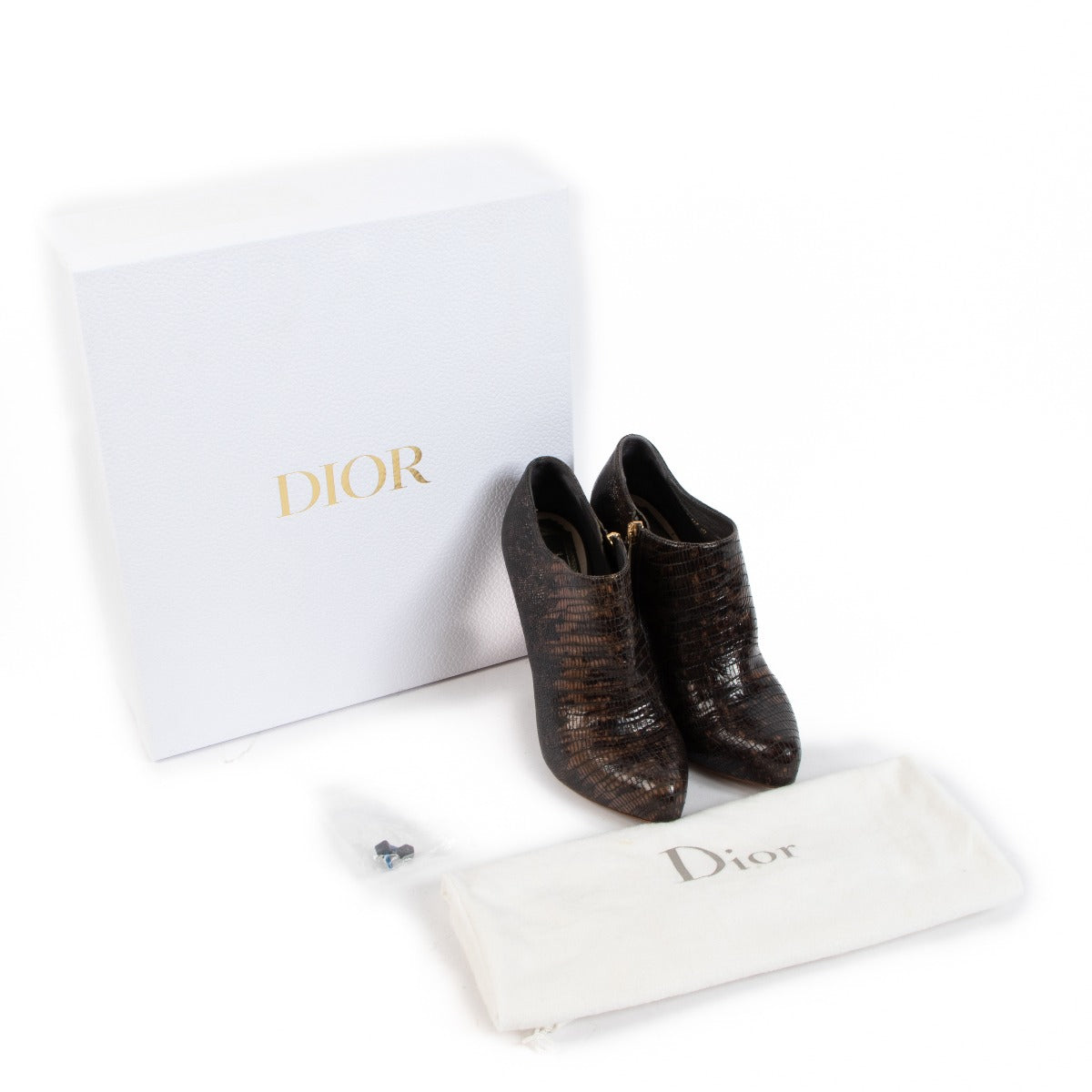 Christian Dior Brown Lizard Embossed Ankle Boots