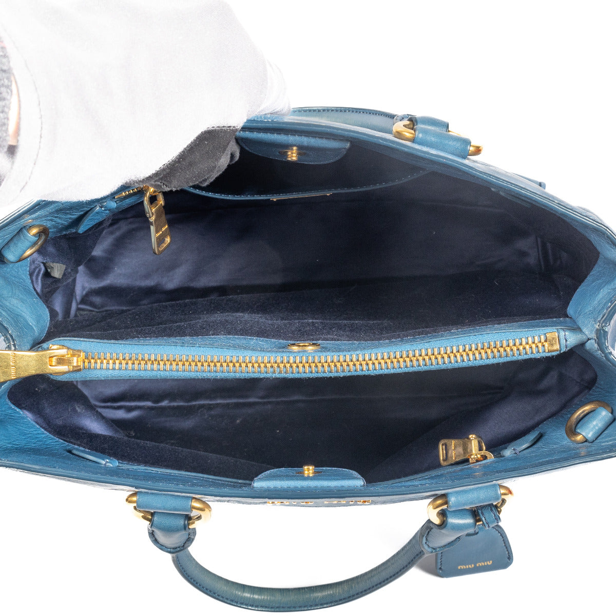 Sac bandoulière en cuir sarcelle Miu Miu
