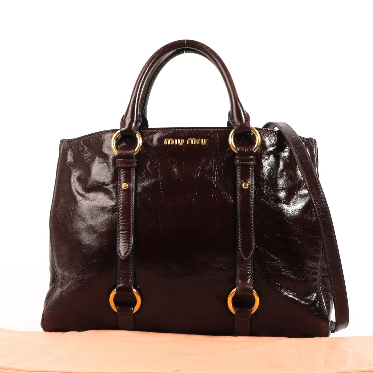Miu Miu Dark Brown Vitello Lux Tote Bag