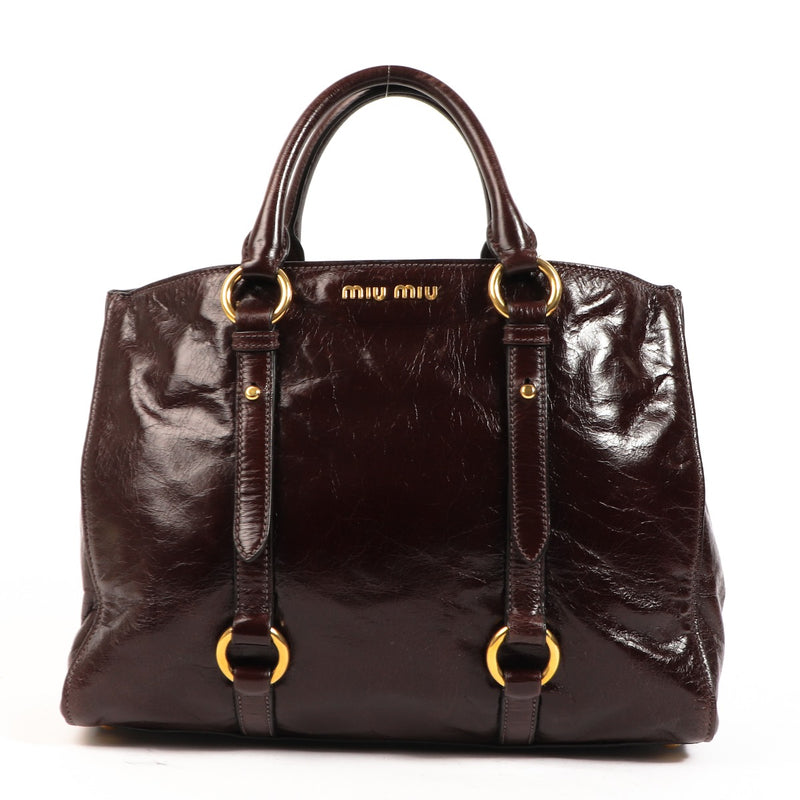 Miu Miu Dark Brown Vitello Lux Tote Bag