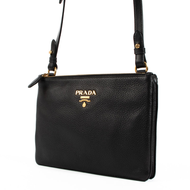 Prada Black Vitello Daino Crossbody Bag