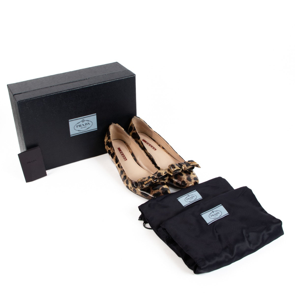 Prada Linea Rossa Leopard Print Patent Leather Wedges