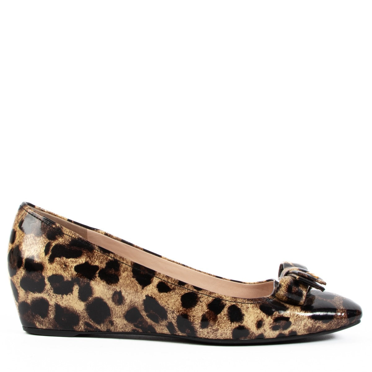 Prada Linea Rossa Leopard Print Patent Leather Wedges