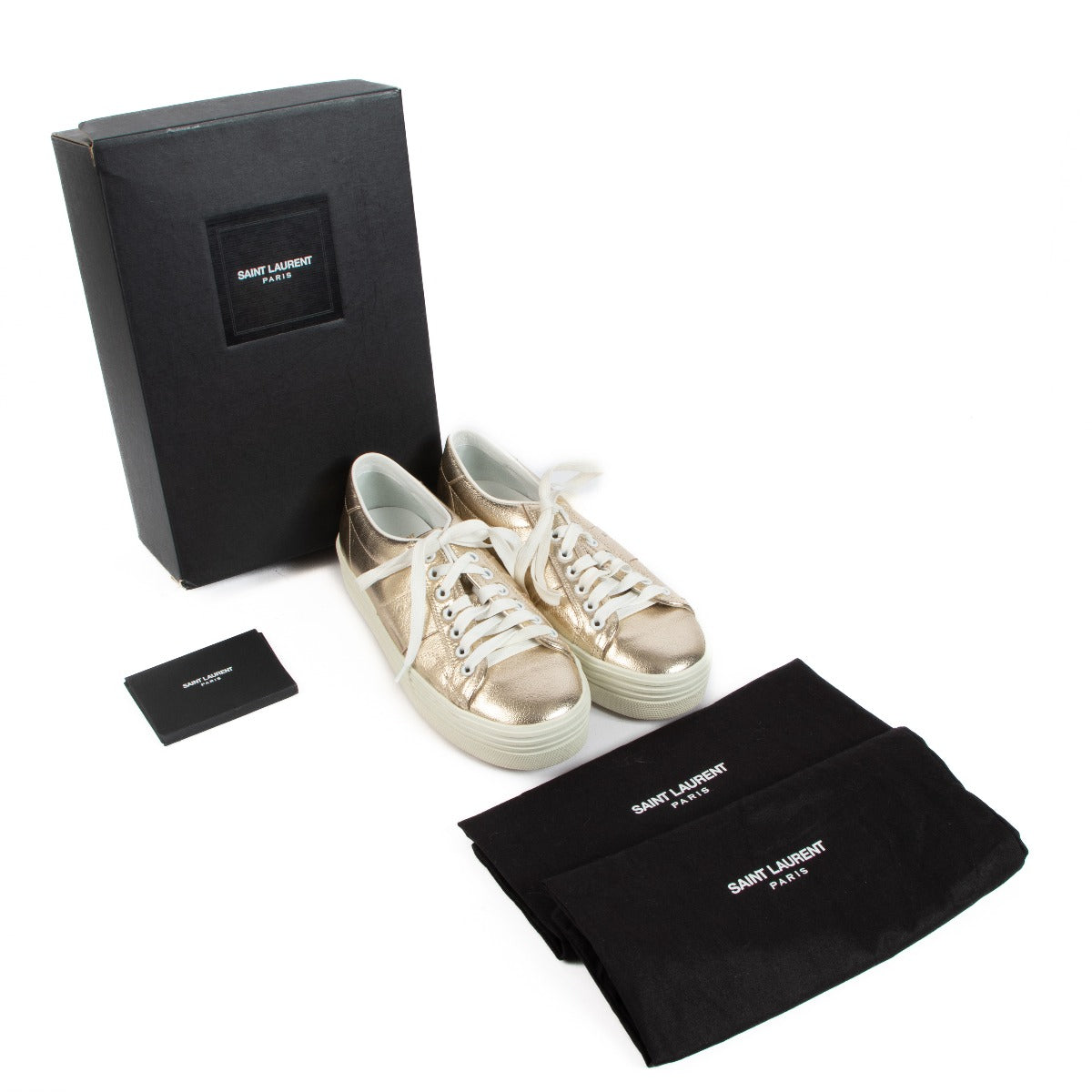 Saint Laurent Court Platform Gold Leather Sneakers