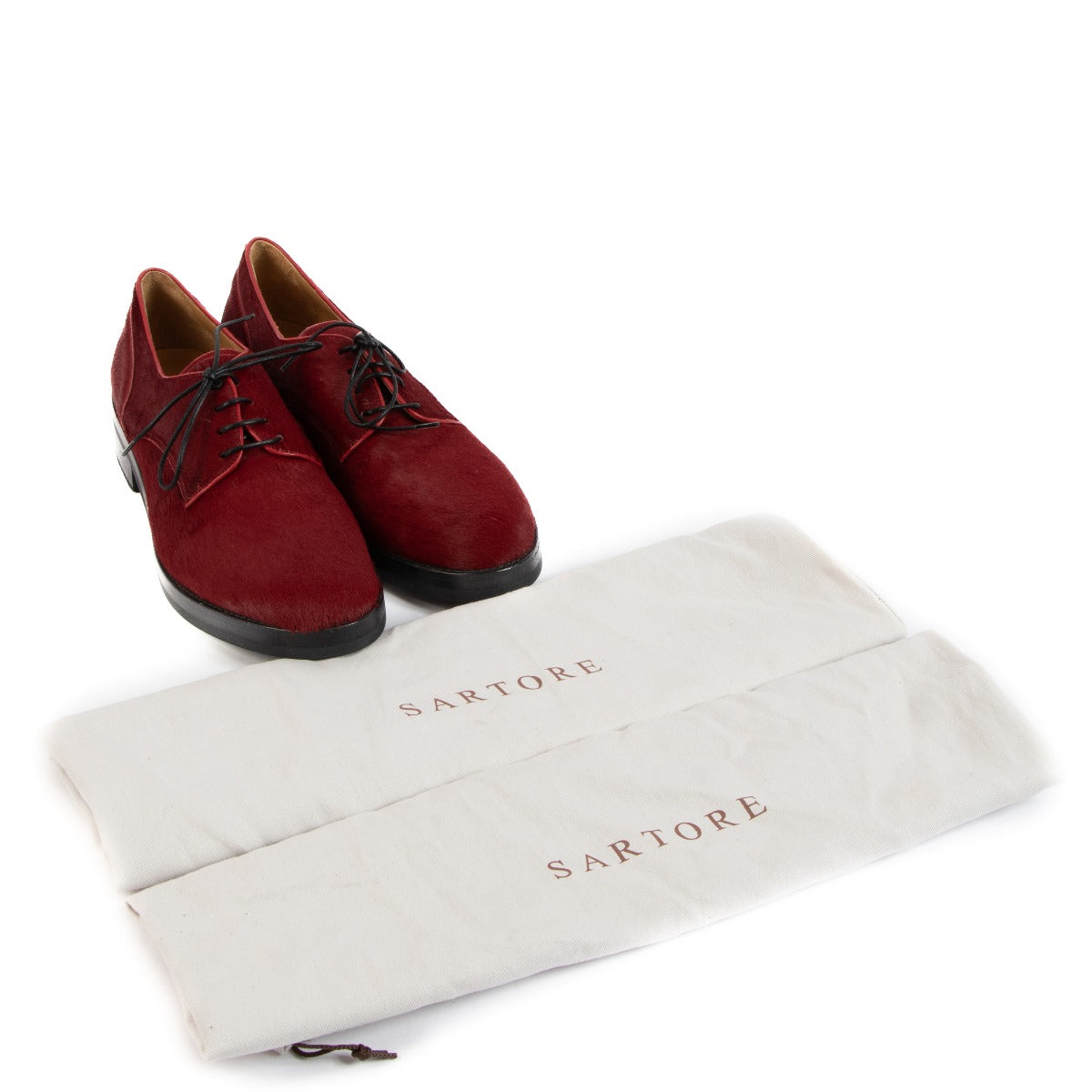 Sartore Burgundy Pony Hair Derby Flat Shoes