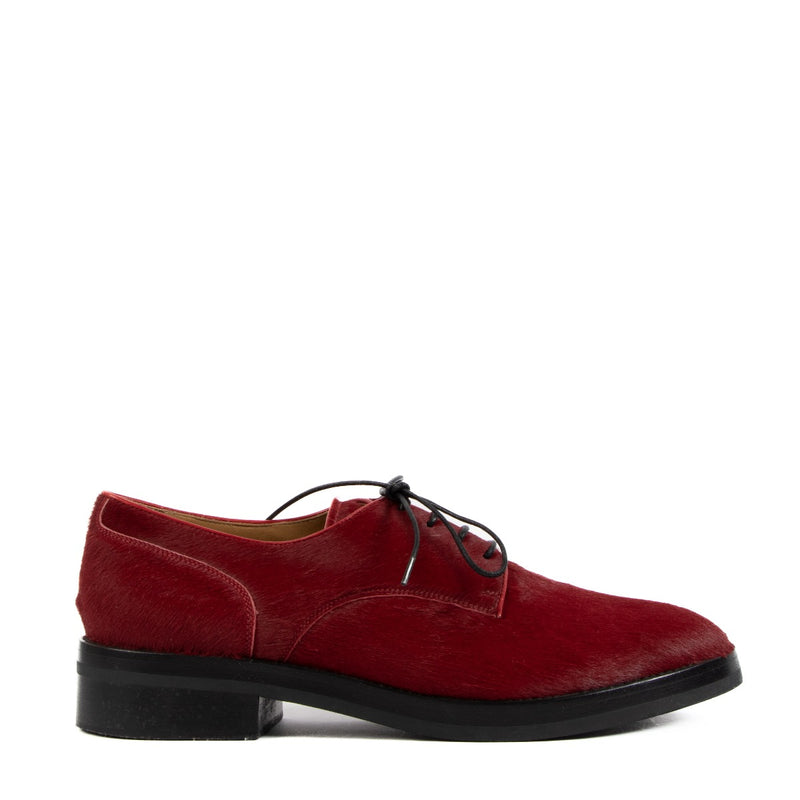 Sartore Burgundy Pony Hair Derby Flat Shoes