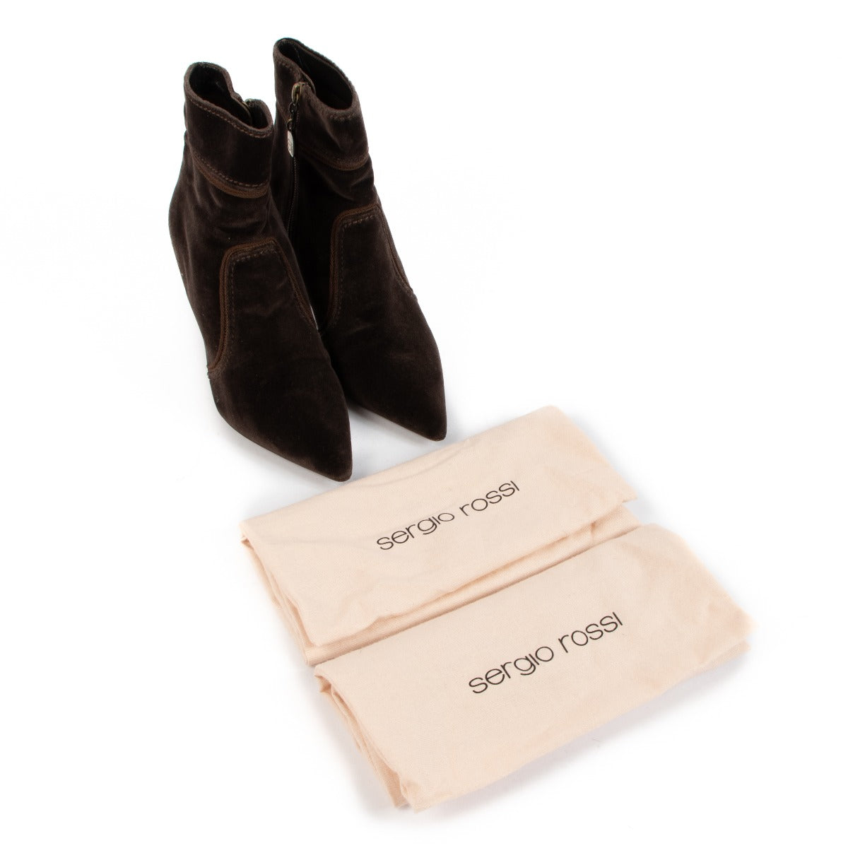 Sergio Rossi Brown Velvet Ankle Boots