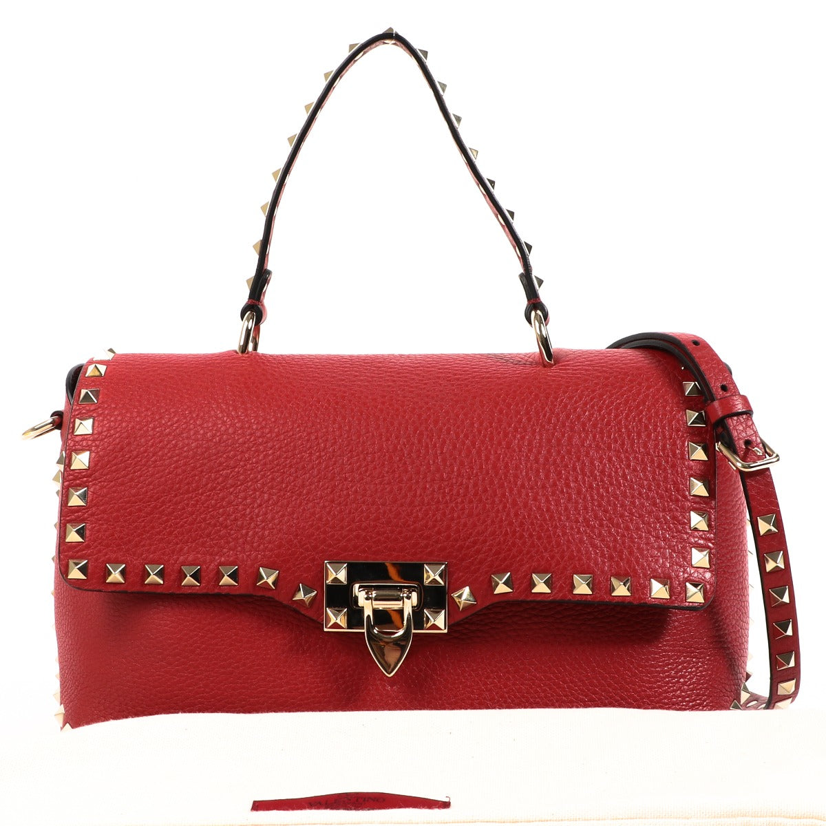 Valentino Garavani Red Rockstud Grainy Calfskin Crossbody Bag