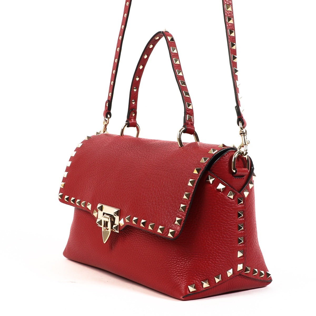 Valentino Garavani Red Rockstud Grainy Calfskin Crossbody Bag