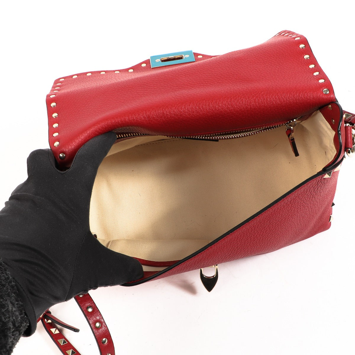 Valentino Garavani Rode Rockstud Crossbody Tas van generfd kalfsleer