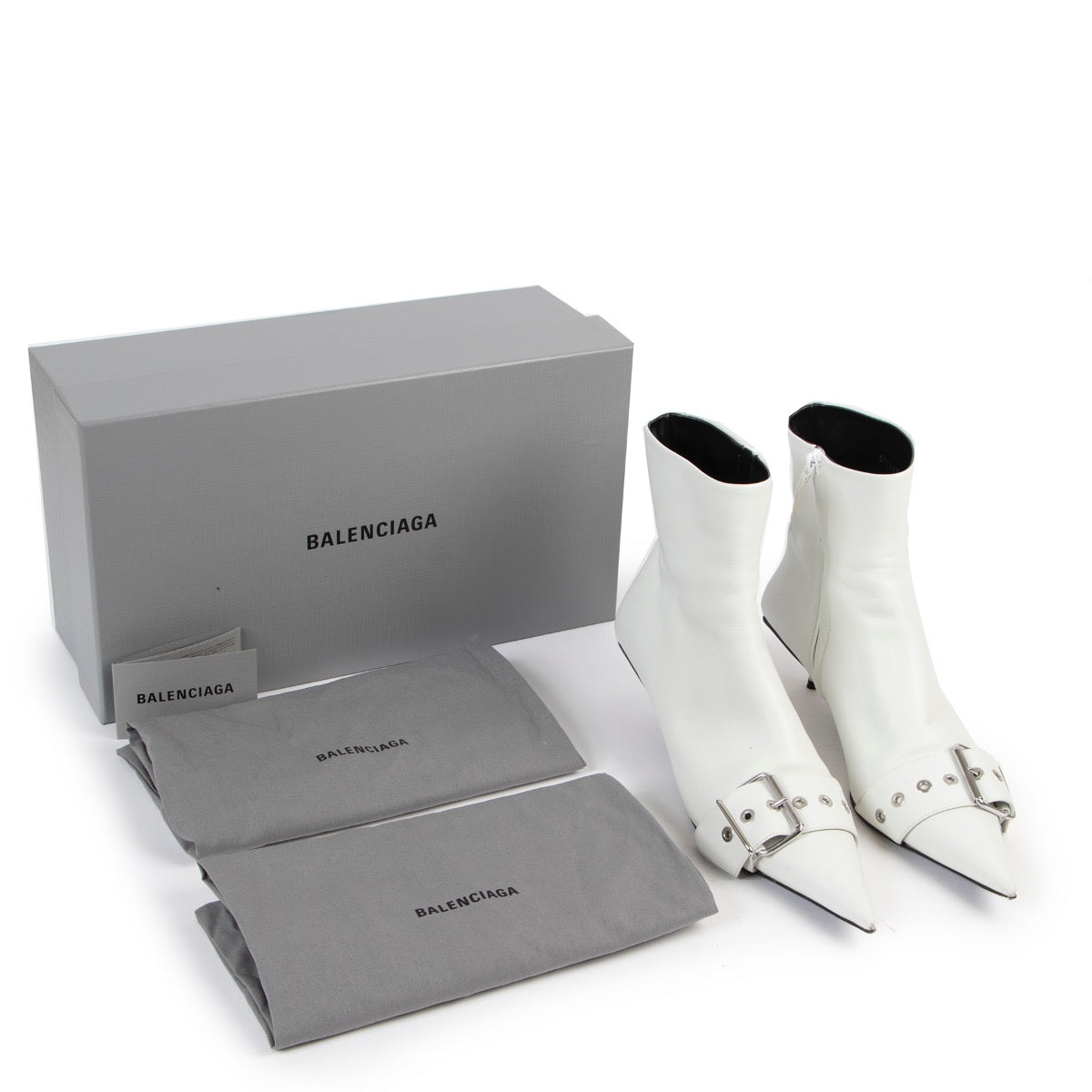 Buy an authentic pair of second hand Balenciaga white belt leather ankle boots size 40 at Labellov